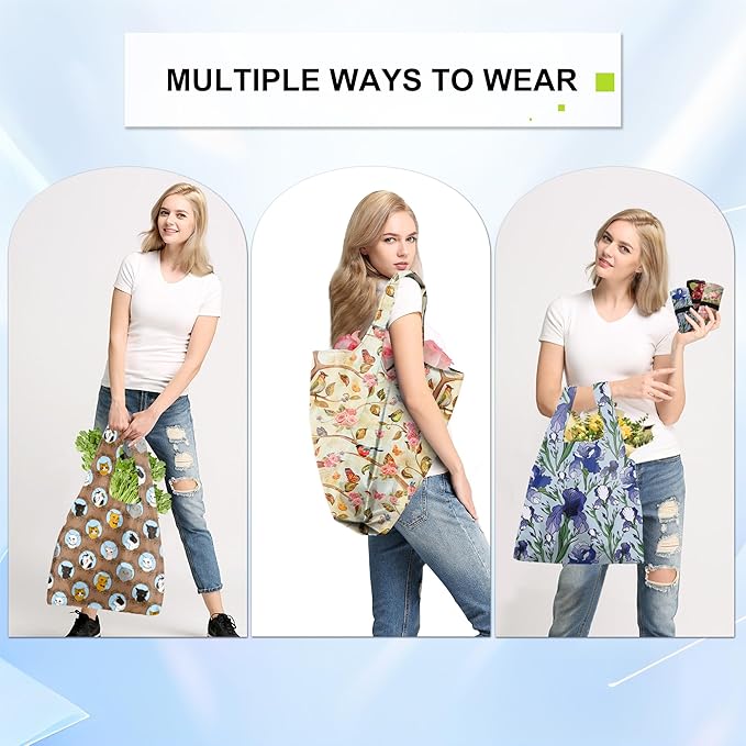 BeeGreen Reusable Grocery Bags Bulk Gifts 10-Pack - Large Tote with Zipper Pouch | Foldable & Washable Polyester Shopping Bags Heavy Duty Animal Lover Gifts Reusable Bag With Handles