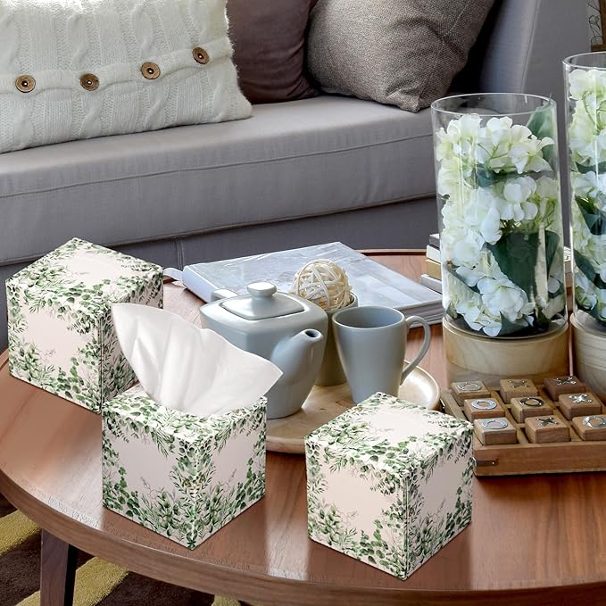 12 Pack Summer Eucalyptus Facial Tissues Cube Boxes 600 Sheets 3 Ply Small Square Green Eucalyptus Face Tissues Bulk for Summer Car Bedroom Supplies