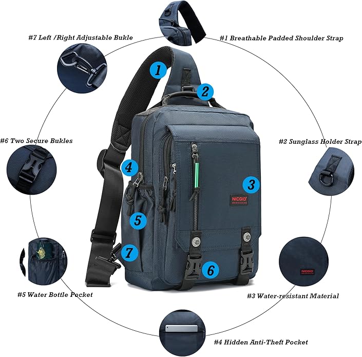 NICGID Sling Bags Chest Shoulder Backpacks, 12.5'' 13.3'' 14.1'' 15.6''Laptop Backpack Crossbody Messenger Bag Travel Outdoor