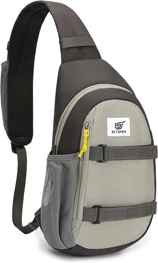 SKYSPER Sling Bag Anti-Theft RFID Crossbody Bag Travel Cross Body Backpack Shoulder Hiking Sling Daypack(Lightgray)