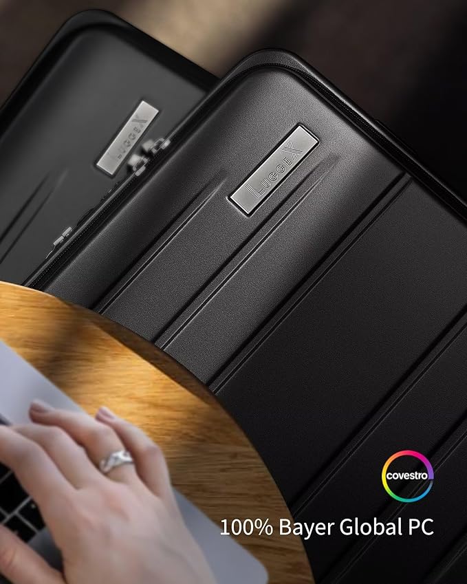 LUGGEX Carry On Luggage 22x14x9 Airline Approved, Polycarbonate Hard Suitcase with Front Pocket (Charcoal Metallic, 20 Inch, 35L)