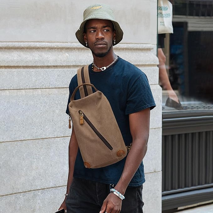 KL928 Canvas Sling Bag crossbody Bags Small Backpack Pack Travel Purse convertible purses for Women Men