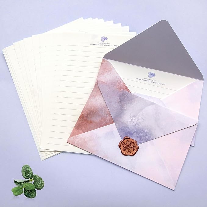 Tuhangcc Stationary Paper Set Minimalism - Hand Blended Colors, 12 Envelopes (4x6 in) & 24 Lined Paper for Wedding Love Letters, Invitations, Anniversaries (Cherry Blossom Mist)