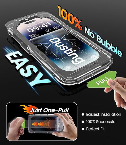 iGluz 4 Pack for iPhone 14 Pro Screen Protector with 2-Pack Camera Lens Protector[99.99%HD Clear][9H Tempered Glass][Bubble Free][Easy Installation][Smooth Touch][Anti-fingerprint],4+2 Dual Protection