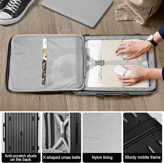 Joyway Hardshell Carry on Luggage with Front Pocket, Lightweight Hardside 20 Inch Suitcase with Spinner Wheels and TSA Lock (Black, Carry on Luggage-20 Inch)