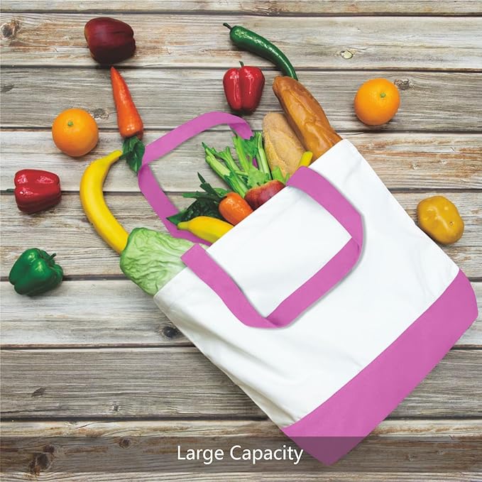 TOPDesign 3-Pack Super Strong Large 12oz Cotton Canvas Tote Bags, Reusable Grocery Shopping Cloth Bags, Fashionable Two-Tone Totes for Crafts, DIY Your Creative Designs