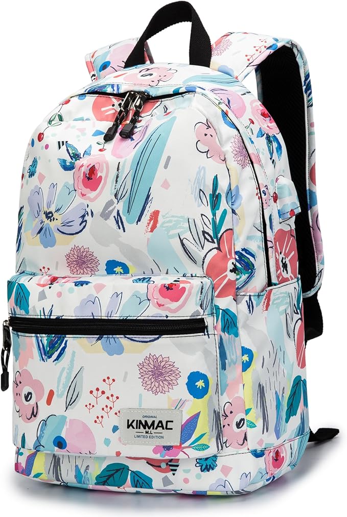 Kinmac Water Resistant Laptop Travel Outdoor Backpack with USB Charging Port for 13 inch 14 inch and 15.6 inch Laptop (Flowers)