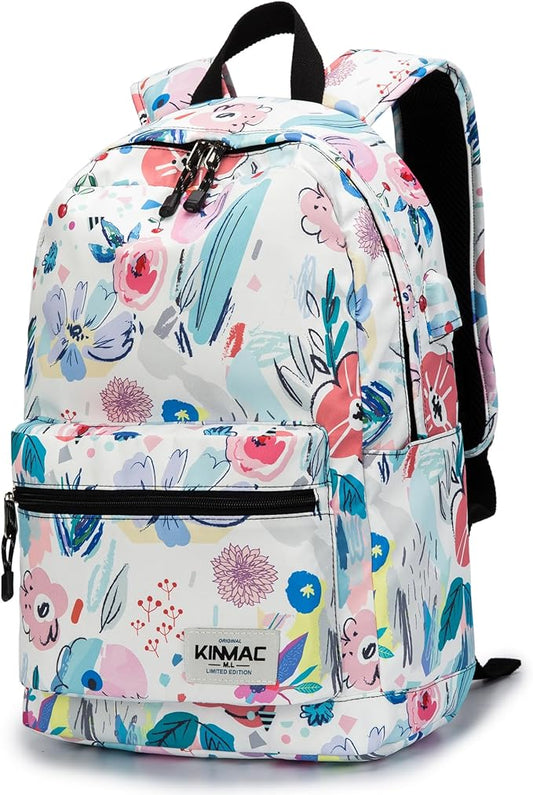 Kinmac Water Resistant Laptop Travel Outdoor Backpack with USB Charging Port for 13 inch 14 inch and 15.6 inch Laptop (Flowers)