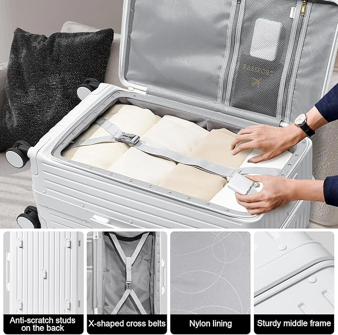 Joyway Hardshell 24 inch luggage with spinner wheels, Lightweight Hardside large checked withTSA Lock (White, Checked Luggage-24 Inch)