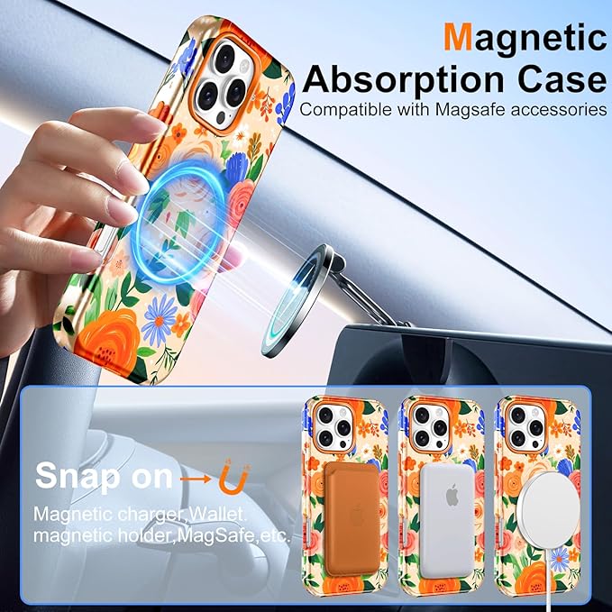Btscase for iPhone 16 Pro Max Case [Compatible with Magsafe] [Military-Grade Drop Protection] Slim Anti-Scratch Smooth Touch TPU Bumper Shockproof Magnetic Phone Case for Women Girls Men, Orange