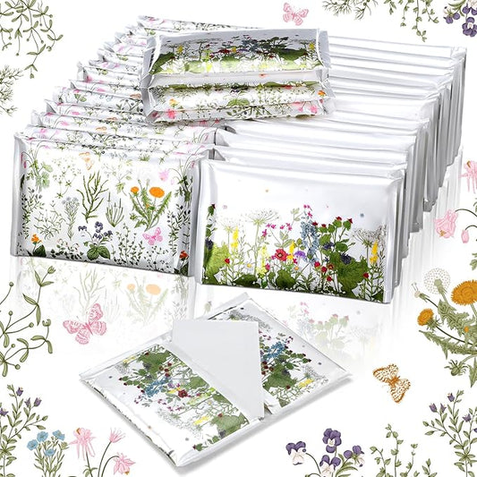 50 Pack Summer Floral Pocket Tissues Individual Packs Wildflower Wallet Tissue Travel Bulk 3 Ply Flower Facial Pocket Packets for Summer Wedding Birthday Party Supplies