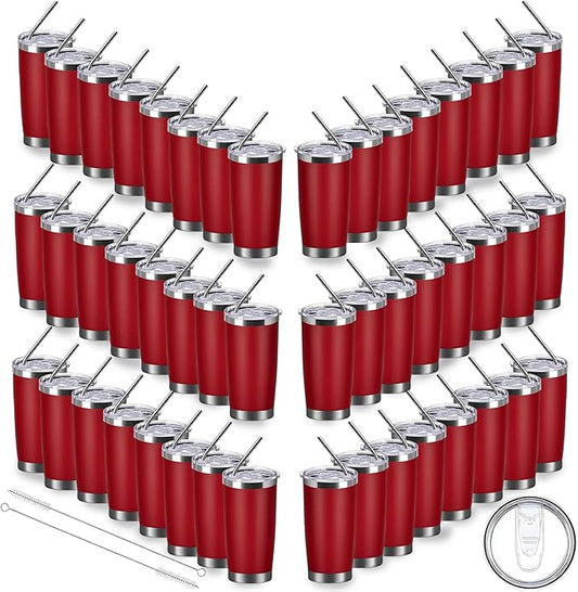 20oz insulted tumblers stainless steel cup Tumbler Bulk with push Lid, and metal straw powder coated coffee cup for cold and hot drinking (48, red)