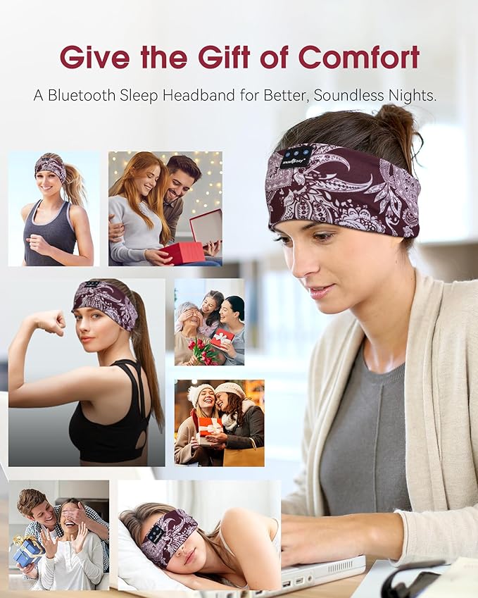 MUSICOZY Sleep Headphones Bluetooth Headband 5.4 Wireless Headband Headphones for Sleeping for Side Sleeper with Ultra-Thin HD Stero Speaker for Workout