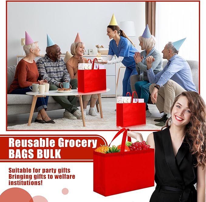 Windyun Reusable Grocery Bags Large Non Woven Shopping Bags with Handles Foldable Portable Tote Bulk, 16x6x12 Inch