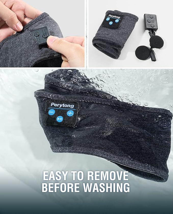 Perytong Bluetooth Headband Sleep Headphones, Sleeping Headphones for Side Sleepers, Sleep Earbuds Wireless Earphones with HD Stereo Speaker for Birthday Anniversary Christmas Tech Gifts Men Women