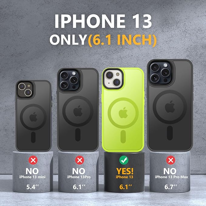MOCCA Strong Magnetic for iPhone 13 Case, [Compatible with Magsafe][Screen Protector+Camera Lens Protector] Translucent Matte Back Slim Shockproof Case for iPhone 13 Phone Case 6.1", Fluorescent Green