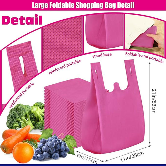 Windyun Large Grocery T-shirt Bags Bulk Reusable Non Woven Shopping Bag Foldable Gift Tote with Handle, 21x11x6 Inch