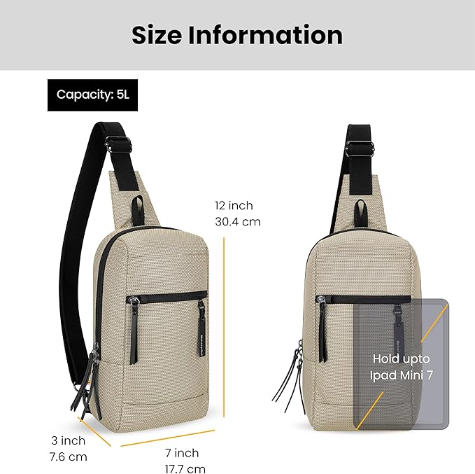 Sherpani Metro, Anti Theft Sling Bag, Sling Backpack, 5L Travel Bag, Shoulder Chest Purse, Crossbody Backpack for Women, Metal Hardware, Travel Gift (Straw)