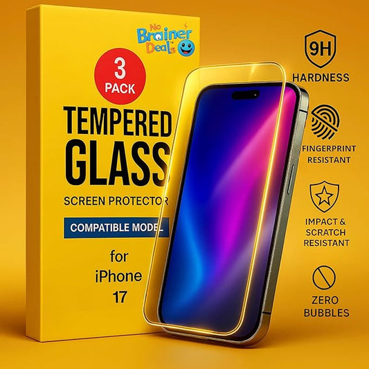 Screen Protector for iPhone 17 – 6.3” – 3-Pack [9H Hardness] Tempered Glass – Scratch and Impact Resistant, Easy Install – High Sensitivity – Case-Friendly