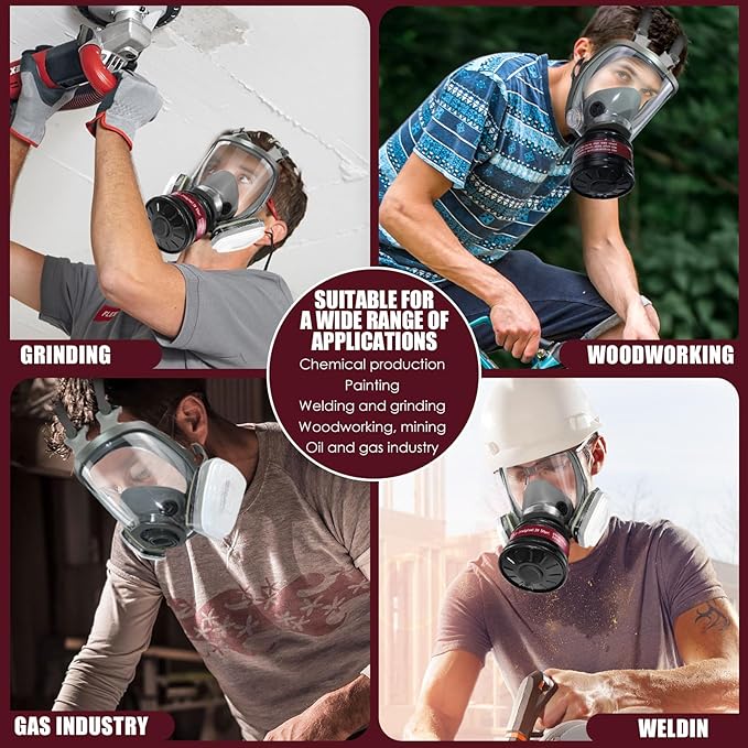 Full Face Gas Respirator Mask - Gas Masks Survival Nuclear and Chemical with Activated Carbon Filters