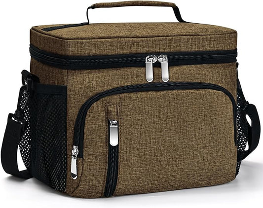Insulated Lunch Bag for Men & Women - Leakproof Lunch Box Soft Cooler Tote, Adjustable Strap, Reusable Lunch Box for Work Office Picnic Beach Travel-Coffee