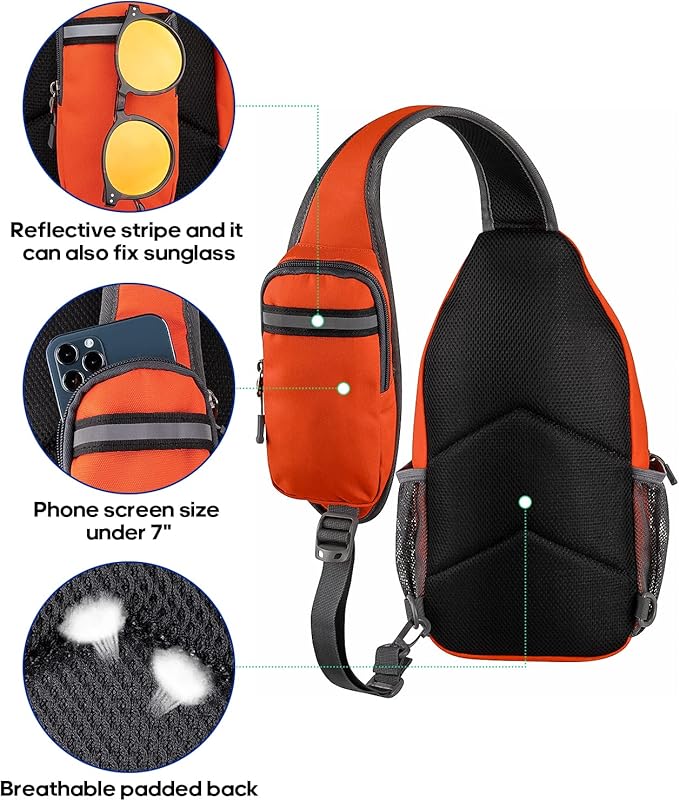 WATERFLY Crossbody Sling Backpack Sling Bag Travel Hiking Chest Bag Daypack