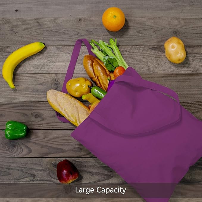 TOPDesign 12-Pack Economical 16"x15" Purple Cotton Tote Bag, Lightweight Medium Reusable Grocery Shopping Cloth Bags, Suitable for DIY, Advertising, Promotion, Gift, Activity