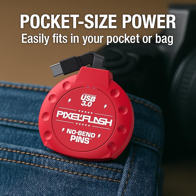 PixelFlash CF Card Reader USB C (Red) - Compact Flash Memory Card Reader with Cabled Type-C USB 3.1, 5GB/s File Transfer, No-Bend Pins Technology, Supports UDMA-7, Anti-Slip & Anti-Scratch Exterior