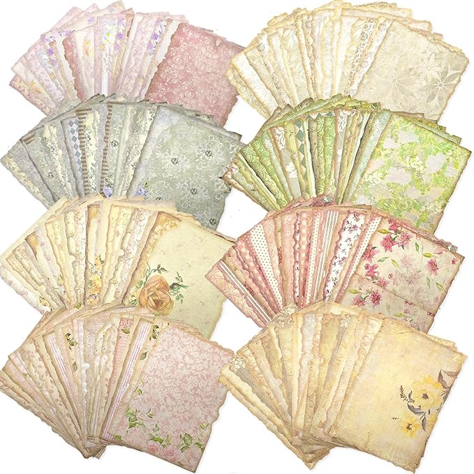 240 Sheets Floral Vintage Scrapbook Paper Assorted Set, 8 Pack Mixed Vintage Paper for Scrapbooking Planner Letter Writing Junk Journal Supplies Collage 4x5.5 Inch