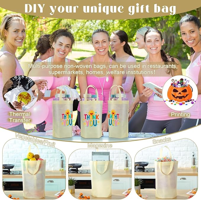 Windyun Reusable Grocery Bags Large Non Woven Shopping Bags with Handle Foldable Portable Tote Carryall Bulk 11.8x6x13.8 Inch