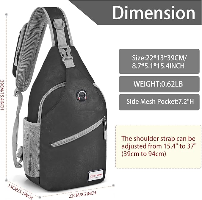 ZOMAKE Sling Bag,Small Crossbody Sling Backpack,Water Resistant Shoulder Daypack for Travel,Anti Thief Chest Bag for Hiking(Black(New))