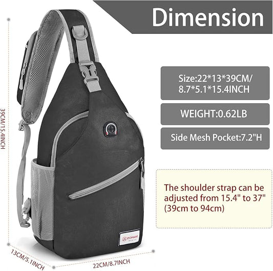 ZOMAKE Sling Bag,Small Crossbody Sling Backpack,Water Resistant Shoulder Daypack for Travel,Anti Thief Chest Bag for Hiking(Black(New))