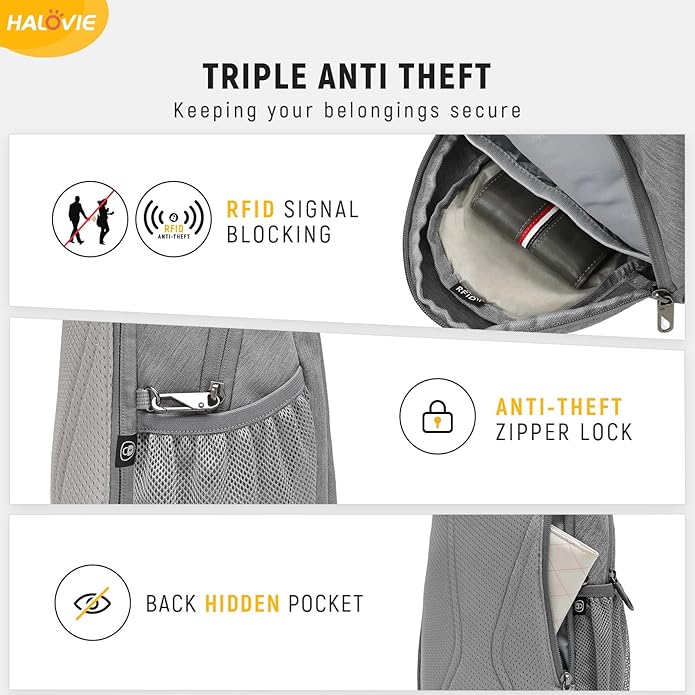 HALOVIE Anti Theft Crossbody Sling Bag RFID Travel Sling Backpack Lightweight Hiking Shoulder Chest Bag for Walking Work