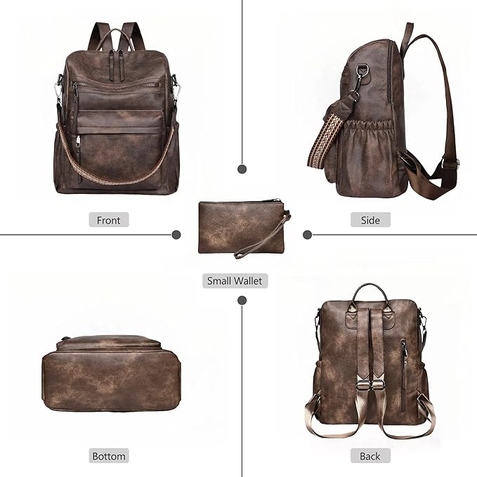 Dora & Liz Womens Backpack Purse Leather Fashion Travel Backpack Purse for Women Designer Ladies Shoulder Bags with Wristlet