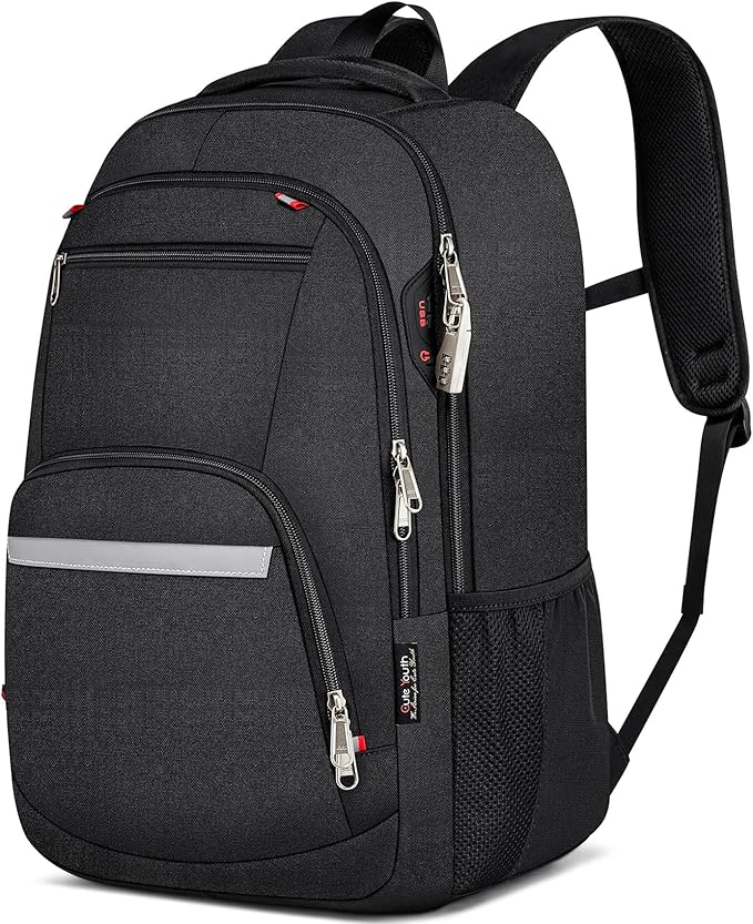 Laptop Backpack for Men & Women - Anti Theft Water Resistant Travel & College Backpack Fits 17 Inch Laptop & Notebook - 35L Black