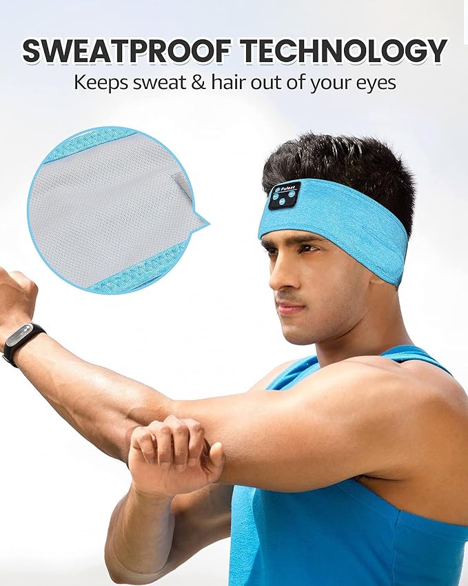 Sleep Headphones Bluetooth Headband, Perytong Upgrage Soft Sleeping Wireless Music Sport Headbands, Long Time Play Sleeping Headsets with Built in Speakers