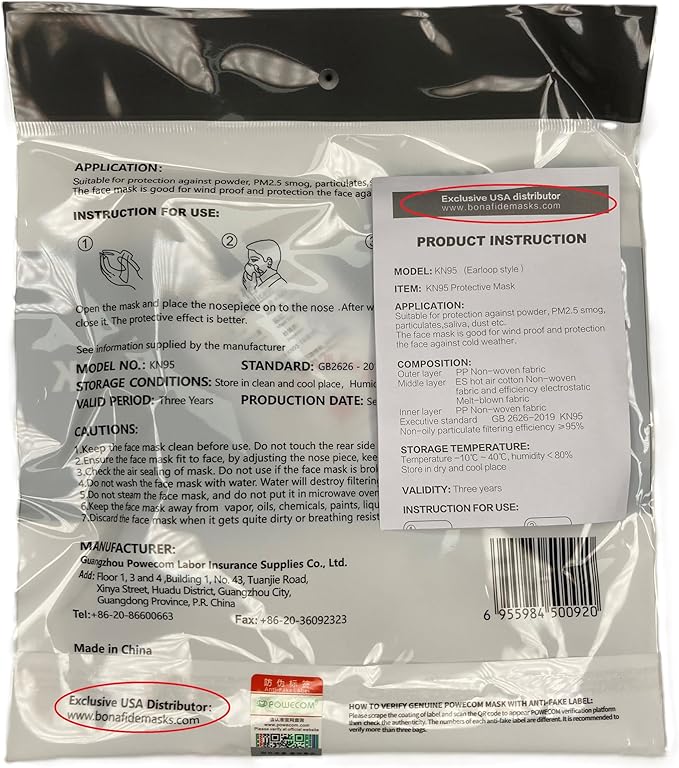 KN95 Respirator Face Masks (10 Pack) | Black | Earloop Style