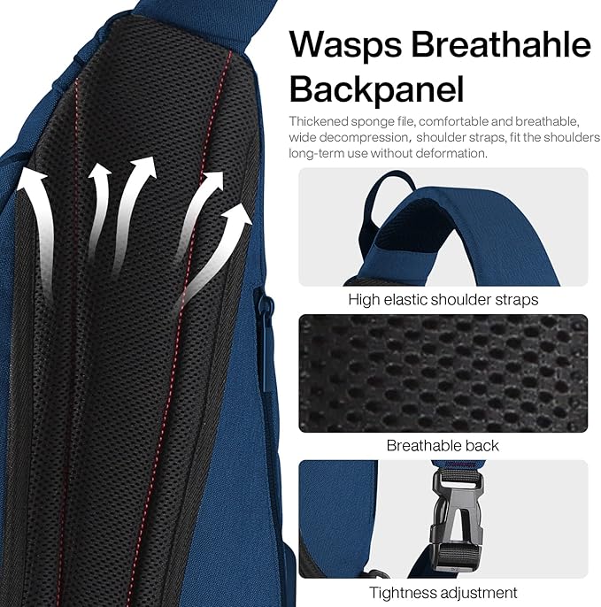 mixi Sling Bag Men Backpack Unisex One Shoulder Bag Hiking Travel Backpack Crossbody with USB Port for Men Women Versatile Casual Daypack-17 inch,Dark Blue