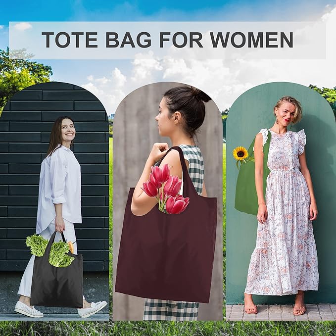 BeeGreen Colorful Kitchen Reusable Grocery Bags - Heavy Duty Foldable Polyester Shopping Bag With Handles, Bulk Travel Tote Bag with Pockets for Women Cloth Reusable Gift Bags