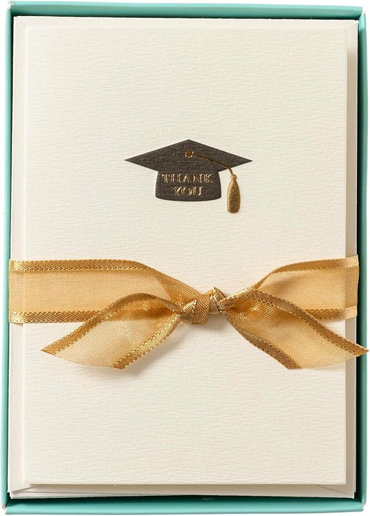 Graphique Grad Cap La Petite Presse Boxed Notecards, 10 Embellished Gold Foil Blank Cards with Matching Envelopes and Storage Box, 3.25" x 4.75"