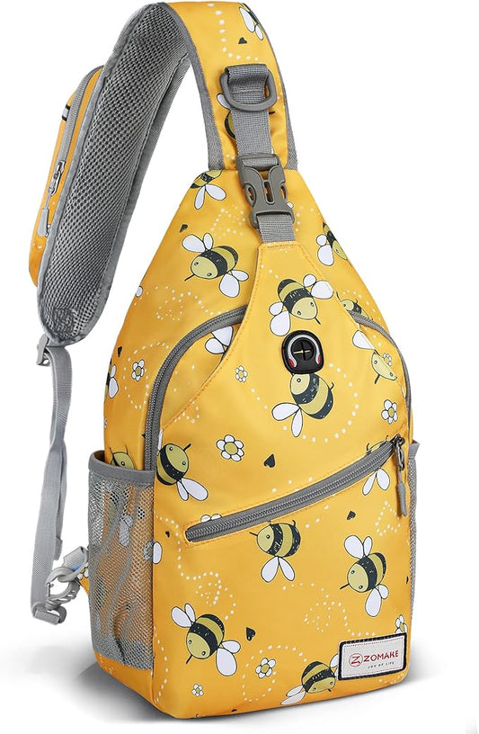ZOMAKE Sling Bag,Small Crossbody Sling Backpack,Water Resistant Shoulder Daypack for Travel,Anti Thief Chest Bag for Hiking(Bee Yellow)