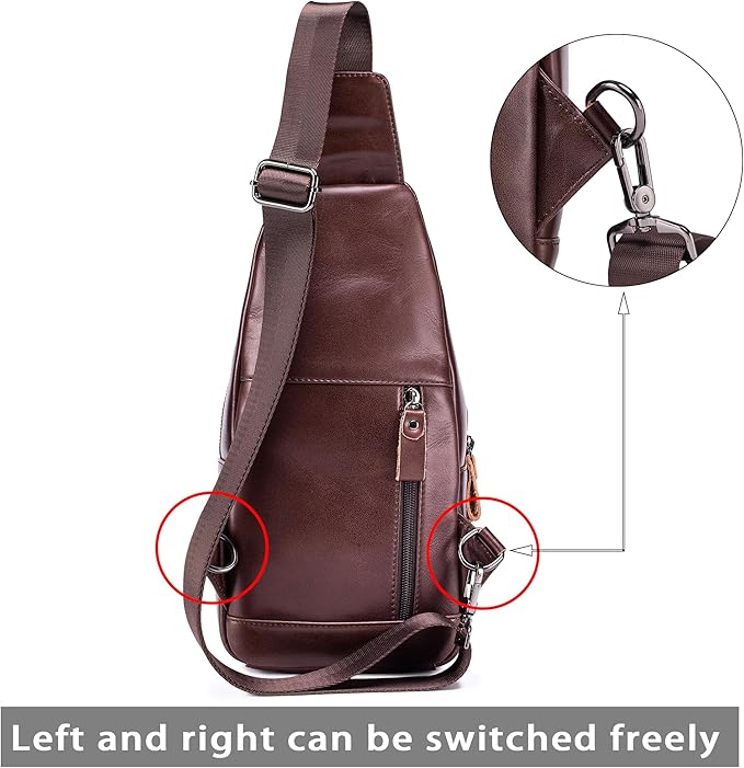 LUKZIJAES Genuine Leather Sling Bag for Men Vintage Crossbody Bag Men Chest Pack Mens Cross Shoulder Bags Hiking Daypacks Travel Backpack (#2-Coffee)