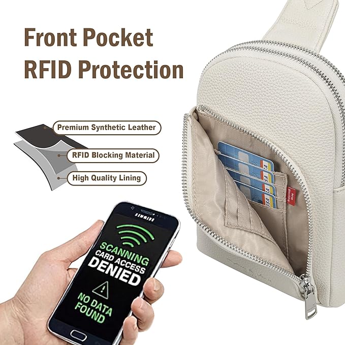 INICAT RFID Blocking Sling Bag Leather Crossbody Bags for Women Fanny Pack Cross Body for Woman Chest Bag for Travel 1.9L