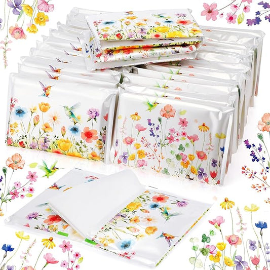 50 Pack Summer Floral Pocket Tissues Individual Packs Wildflower Wallet Tissue Travel Bulk 3 Ply Flower Facial Pocket Packets for Summer Wedding Birthday Party Supplies