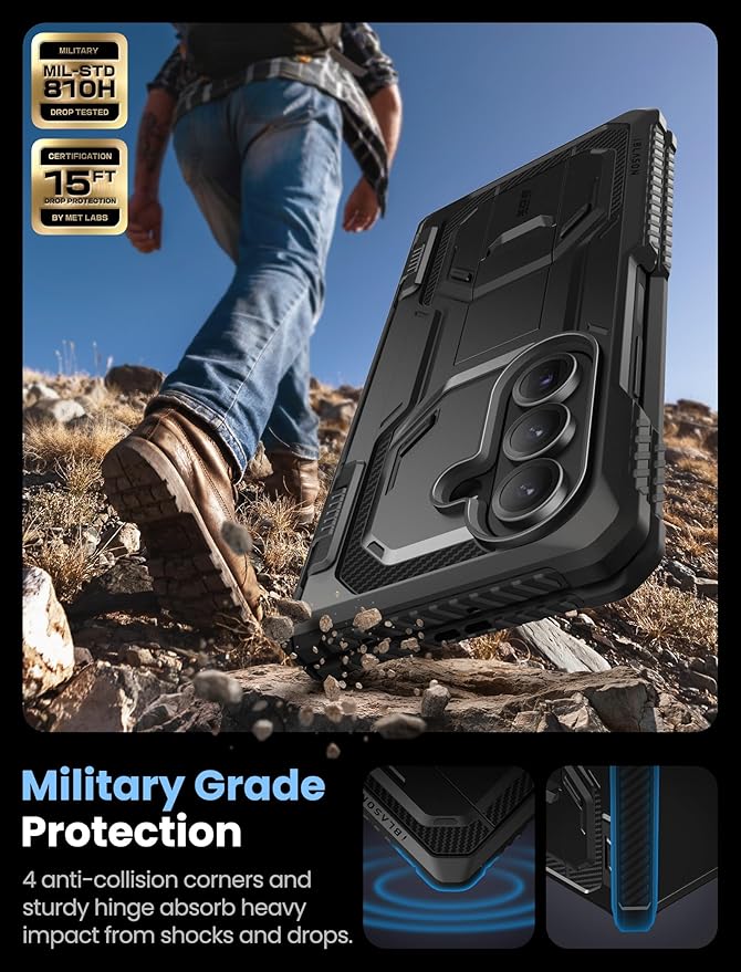 i-Blason Armorbox for Samsung Galaxy Z Fold 7 Case with Stand [Tempered Glass Screen Protector] [Hinge Protection] Full-Body Heavy Duty Rugged Shockproof Protective Case for Z Fold 7 (Black)