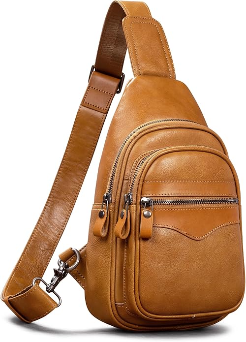 Genuine Leather Sling Bag for Men and Women Crossbody Shoulder Bag Sling Backpack Chest Purse Carry on Casual Daypack