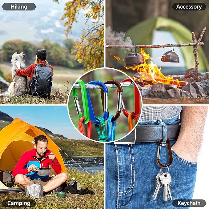 sprookber 3" Carabiner Clip Keychain, D Ring Caribeaner Clip, Key Clip Caribeener, Spring Snap Hook for Bag/Buckle, Set of 10