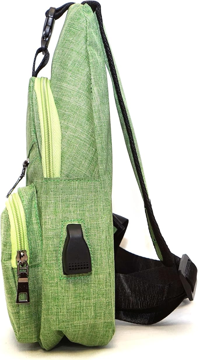 Anti-Theft Daypack Crossbody Sling Backpack, USB Charging Connector Port, Lightweight Day Pack for Travel, Hiking, Everyday, Regular, Apple Green