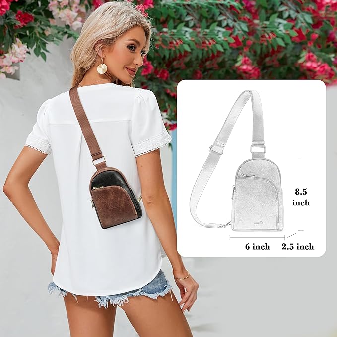 INICAT RFID Blocking Sling Bag Leather Crossbody Bags for Women Fanny Pack Cross Body for Woman Chest Bag for Travel 1.9L