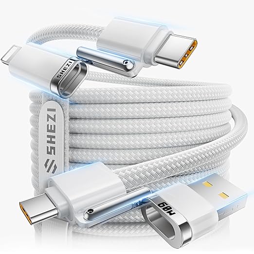 SHEZI 4-in-1 USB C Cable Compatible With Lightning Cable 60W Fast Charging & Data Transfer, Support to CarPlay & Android Auto, 5FT Travel Multi Cord Charger Combo for iPhone/iPad/Samsung/MacBook Cable